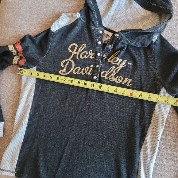 Harley Davidson Gray Thermal Long Sleeve Shirt Stars Stars Pearl Snap Womens XL - Picture 14 of 16